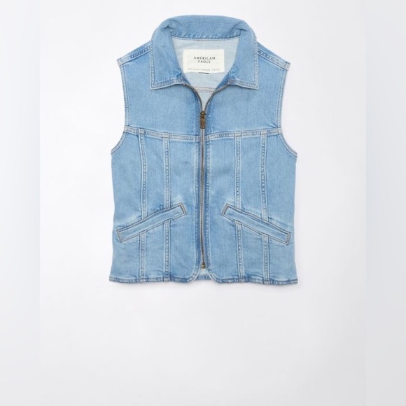 American Eagle - Light Stonewashed Zip Up Pocket Sleeveless Vest Size Small - Picture 1 of 10